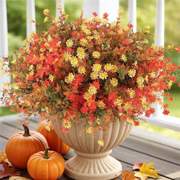 Fall Artificial Flowers for Outdoors 12 Bundles Faux Mums Outdoor - Picture 7 of 7